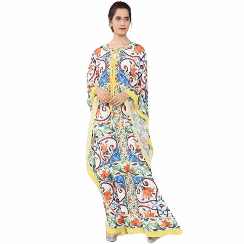 Refresh your closet with chic and comfy styles   Batwing Sleeve Halter Loose Ruffles Casual Floral Print Boho Maxi Dress