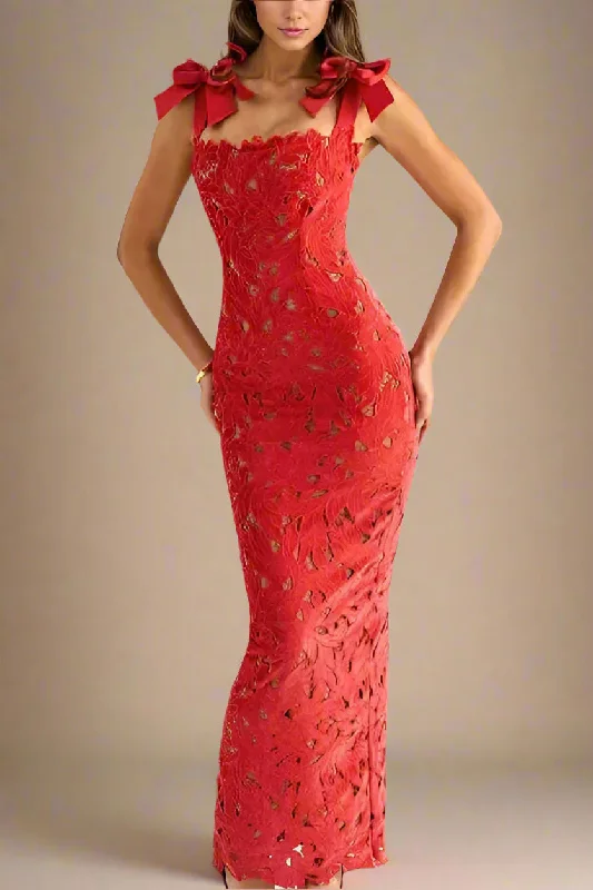 Comfortable yet fashionable women’s wear   Odette Bodycon Lace Maxi Dress - Lipstick Red