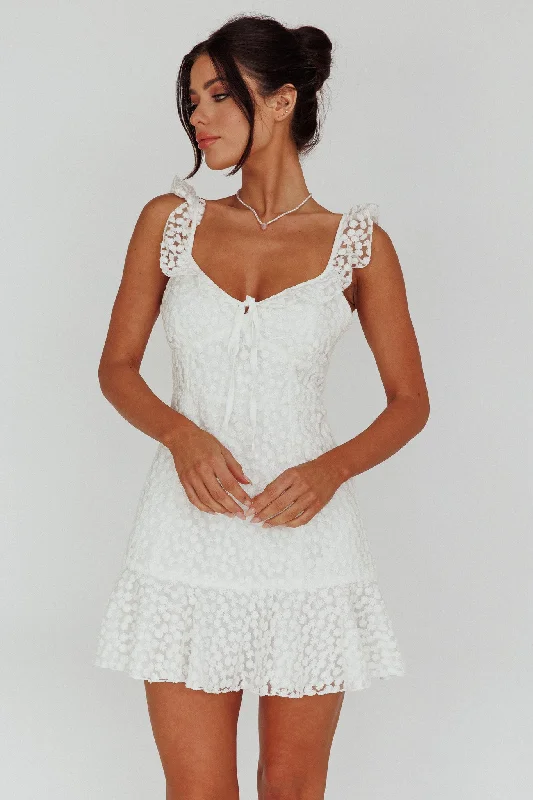 Shenay Ruffle Strap Embroidered Mini Dress White