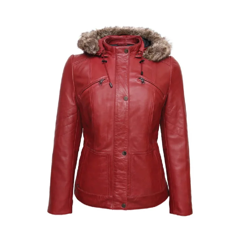 Red Leather Hooded Coat