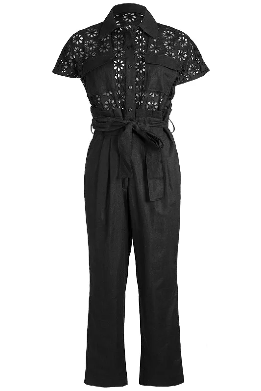 Sporty-chic women’s apparel for active lifestyles   Chase Short Sleeve Jumpsuit - Black