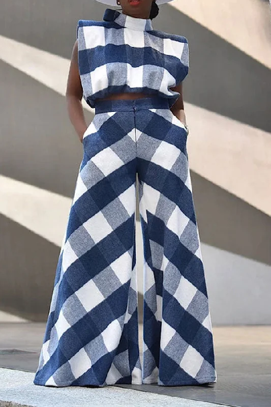 The ultimate guide to stylish women’s fashion   Checked Unusual Bow Tie Wide Leg Pant Suit