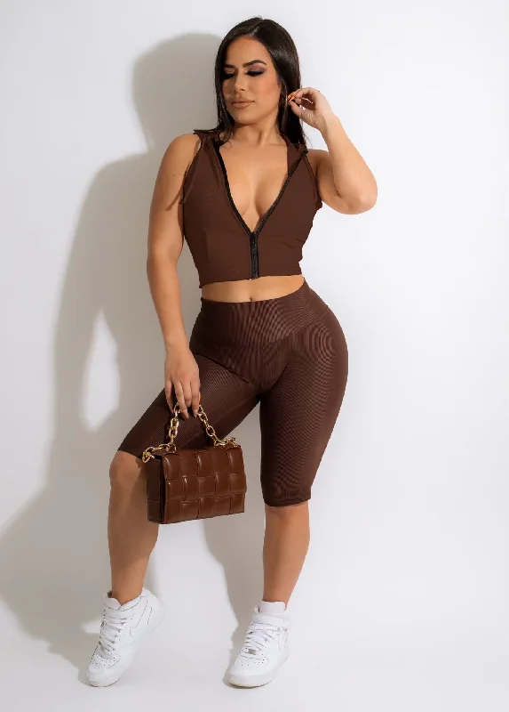 Step into style with our women’s clothing collection   Fitness Diva Ribbed Biker Short Brown