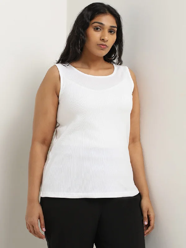 Elegant evening wear for special events   Gia White Ribbed Textured Top