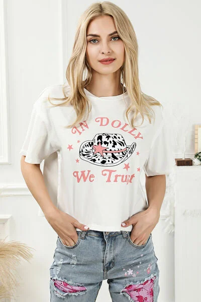 Designer-inspired women’s fashion at affordable prices   IN DOLLY WE TRUST Round Neck T-Shirt