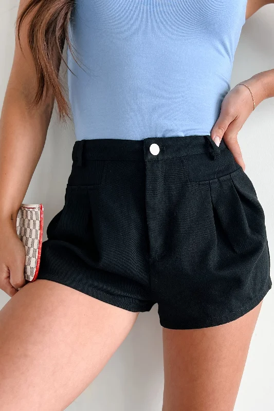 Timeless women’s fashion for any occasion   No One To Blame Pleated Denim Shorts (Black)