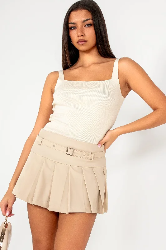 Pearly Stone Leather Look Pleated Skort