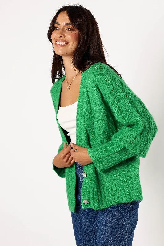 Alessandra Crystal Button Cardigan - Spearmint