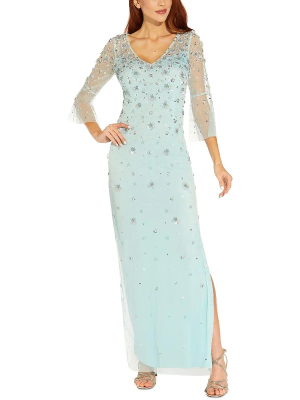 Elegant evening wear for special events   Womens Floral Beaded Evening Dress