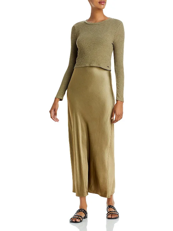 Curated collections of sophisticated women’s wear   Womens Satin Slip Ribbed Two Piece Dress