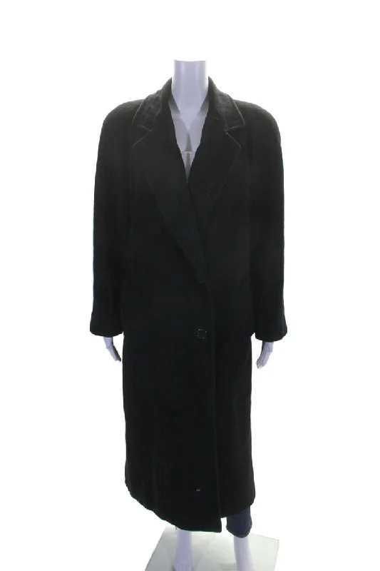 Feminine silhouettes for the modern woman   Requency Womens Cashmere Long Sleeve Collared Buttoned Trench Coat Black