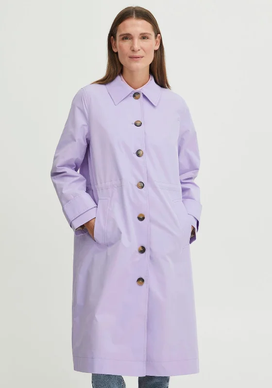 b.young Buttoned Long Trench Coat, Lilac