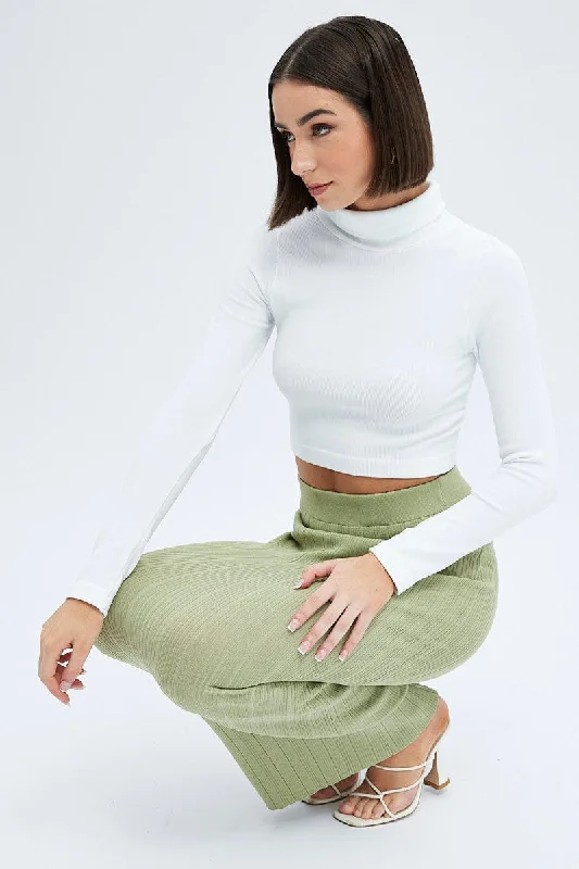 Premium quality women’s clothing at affordable prices   Green Knit Skirt High Rise Maxi