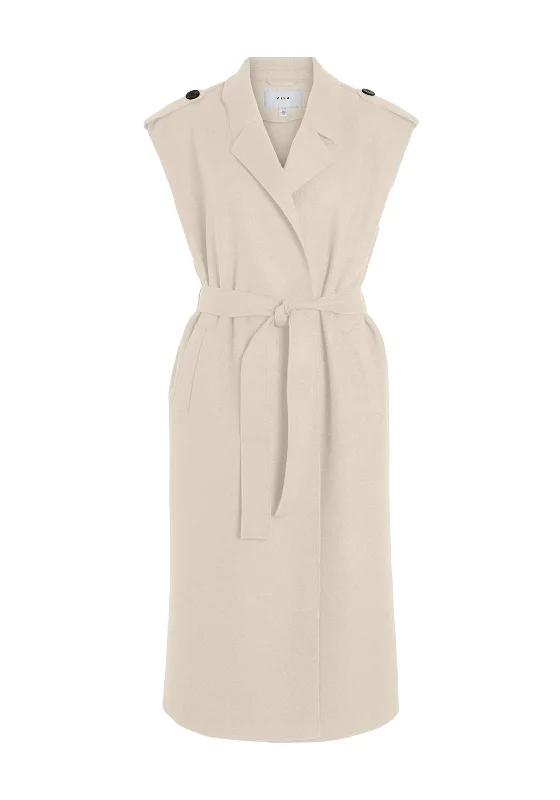 Vila Juice Tie Waist Sleeveless Trench, Birch