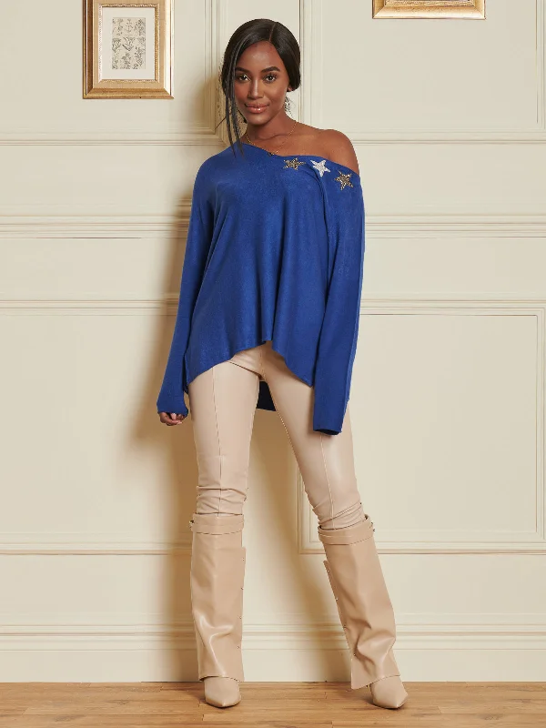 Look and feel your best in our women’s wear   Knitted Rhinestone Star Neck Jumper, Royal Blue