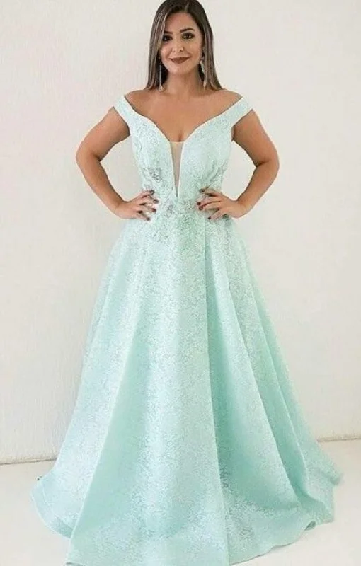Chic, modern fashion for empowered women   Pretty Unique Off Shoulder Mint Green Lace A Line Prom Dress  cg6436