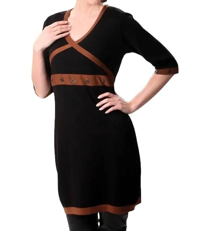 High-fashion styles at affordable prices   Button-Accent Dress In Black/mocha